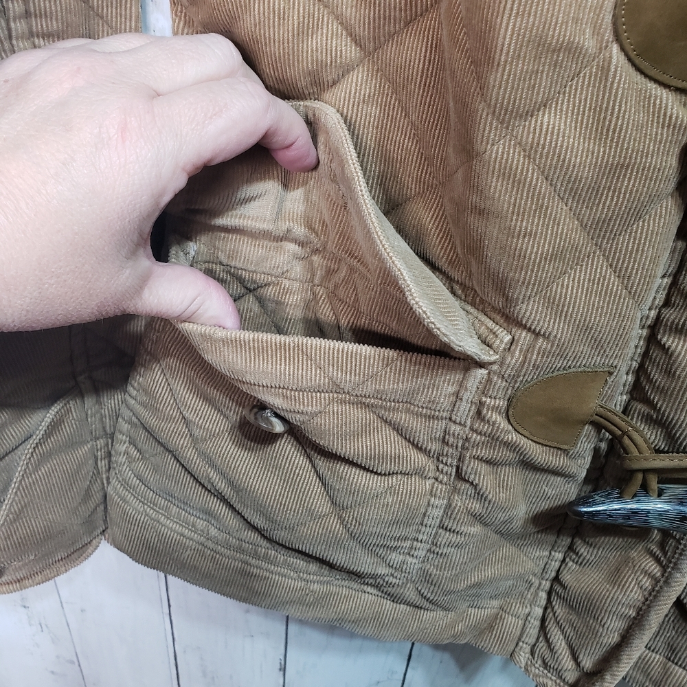Vintage Ralph Lauren Tan Corduroy Duffle Jacket Toggles Hood Quilted Size Small. - Picture 3 of 9